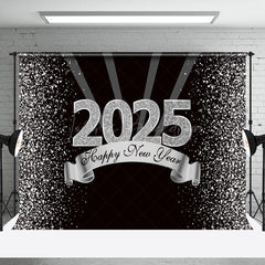 Lofaris Black Silver Glitter 2025 Happy New Year Backdrop