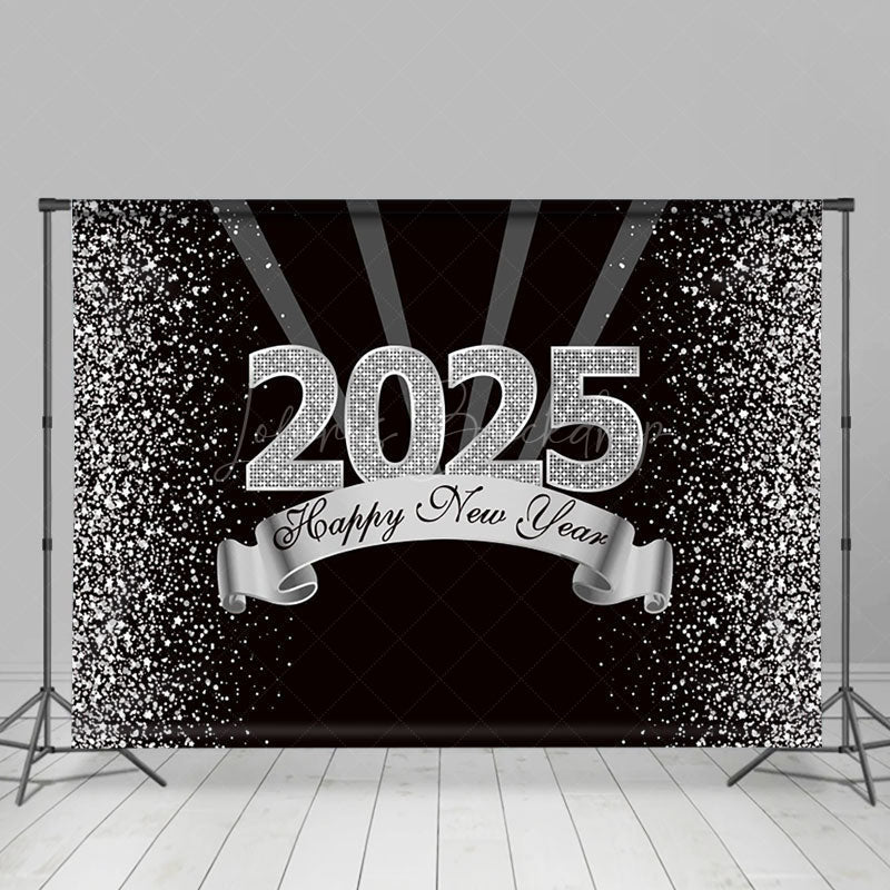 Lofaris Black Silver Glitter 2025 Happy New Year Backdrop