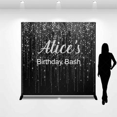 Lofaris Black Silver Glitter Custom Name Birthday Backdrop