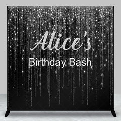 Lofaris Black Silver Glitter Custom Name Birthday Backdrop