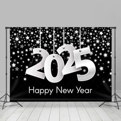 Lofaris Black Silver Stars 2025 Happy New Year Backdrop