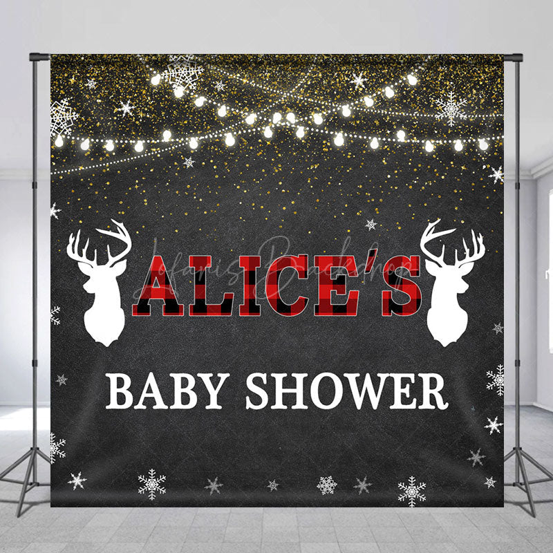 Lofaris Black Snowy Elk Christmas Custom Baby Shower Backdrop