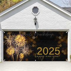 Lofaris Black Sparks Bokeh 2025 New Year Garage Door Banner