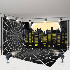 Lofaris Black Spider Wab Moon City Scene Room Set Backdrop