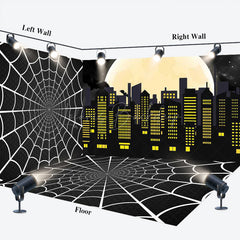 Lofaris Black Spider Wab Moon City Scene Room Set Backdrop