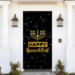 Lofaris Black Stars Jewish Menorah Happy Hanukkah Door Cover