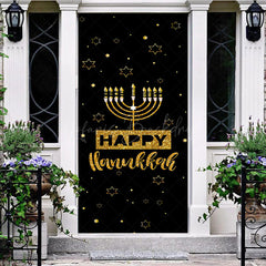 Lofaris Black Stars Jewish Menorah Happy Hanukkah Door Cover