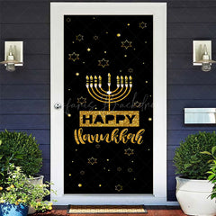 Lofaris Black Stars Jewish Menorah Happy Hanukkah Door Cover