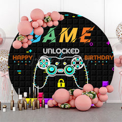 Lofaris Black Tetris Wall Game Round Happy Birthday Backdrop