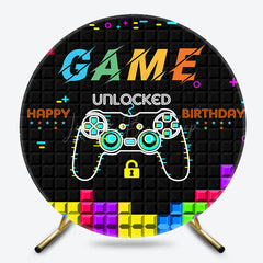 Lofaris Black Tetris Wall Game Round Happy Birthday Backdrop