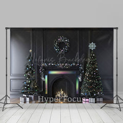 Lofaris Black Wall Colorful Fireplace Christmas Backdrop