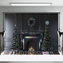 Lofaris Black Wall Colorful Fireplace Christmas Backdrop