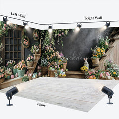 Lofaris Black Wall Floral Bunny Eggs Easter Room Set Backdrop