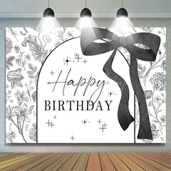 Lofaris Black White Bow Tie Floral Happy Birthday Backdrop