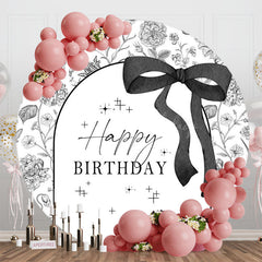 Lofaris Black White Bow Tie Round Happy Birthday Backdrop