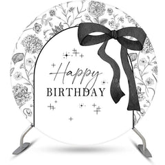 Lofaris Black White Bow Tie Round Happy Birthday Backdrop