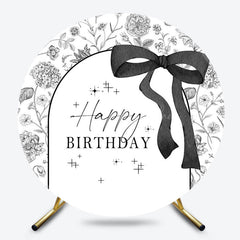 Lofaris Black White Bow Tie Round Happy Birthday Backdrop