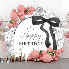 Lofaris Black White Bow Tie Round Happy Birthday Backdrop