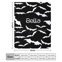 Lofaris Black White Halloween Bat Personalized Name Blanket