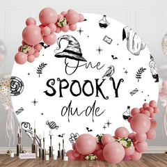 Lofaris Black White Halloween One Spooky Dude Round Backdrop