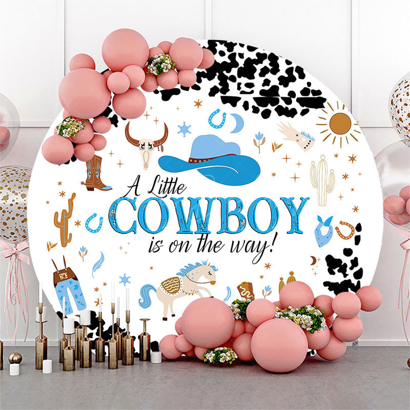 Lofaris Black White Little Cowboy Round Baby Shower Backdrop