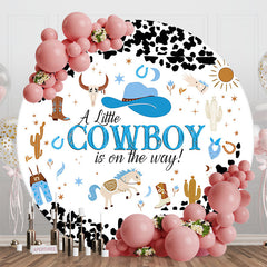 Lofaris Black White Little Cowboy Round Baby Shower Backdrop