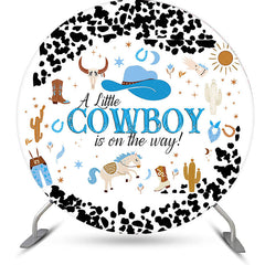 Lofaris Black White Little Cowboy Round Baby Shower Backdrop