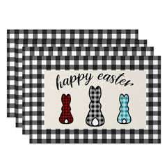 Lofaris Black White Plaid Bunny Easter Set Of 4 Placemats