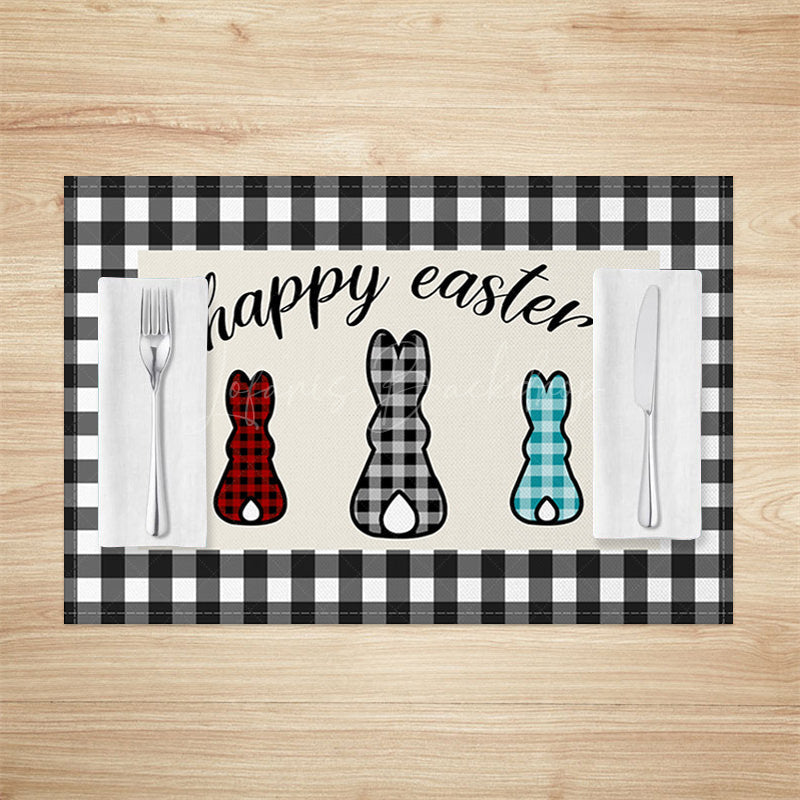 Lofaris Black White Plaid Bunny Easter Set Of 4 Placemats