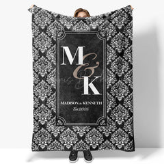 Lofaris Black White Retro Pattern Custom Couple Name Blanket