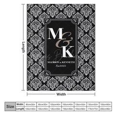 Lofaris Black White Retro Pattern Custom Couple Name Blanket