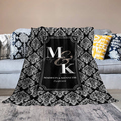 Lofaris Black White Retro Pattern Custom Couple Name Blanket