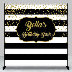 Lofaris Black White Stripe Custom Name Birthday Bash Backdrop