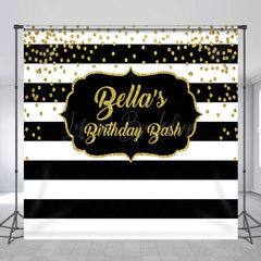 Lofaris Black White Stripe Custom Name Birthday Bash Backdrop