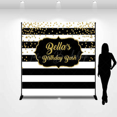 Lofaris Black White Stripe Custom Name Birthday Bash Backdrop