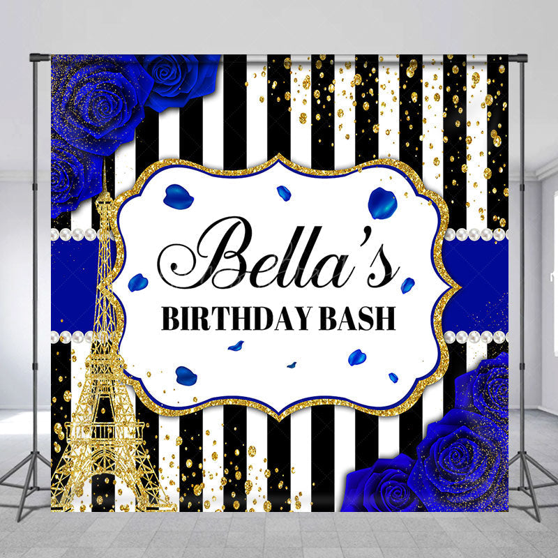 Lofaris Black White Stripe Rose Custom Birthday Backdrop