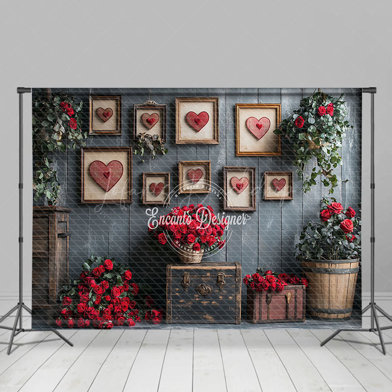 Lofaris Black Wood Wall Love Rose Valentines Day Backdrop