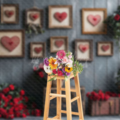 Lofaris Black Wood Wall Love Rose Valentines Day Backdrop