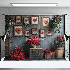 Lofaris Black Wood Wall Love Rose Valentines Day Backdrop