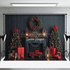 Lofaris Black Wood Wall Red Festive Christmas Vibe Backdrop