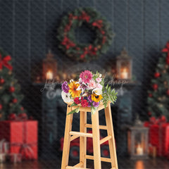 Lofaris Black Wood Wall Red Festive Christmas Vibe Backdrop