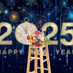 Lofaris Bloom Sparke Gold 2025 Clock Happy New Year Backdrop