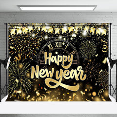 Lofaris Bloom Sparkle Black Gold Clock New Year Backdrop