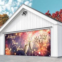 Lofaris Bloom Sparkle Clock 2025 New Year Garage Door Banner