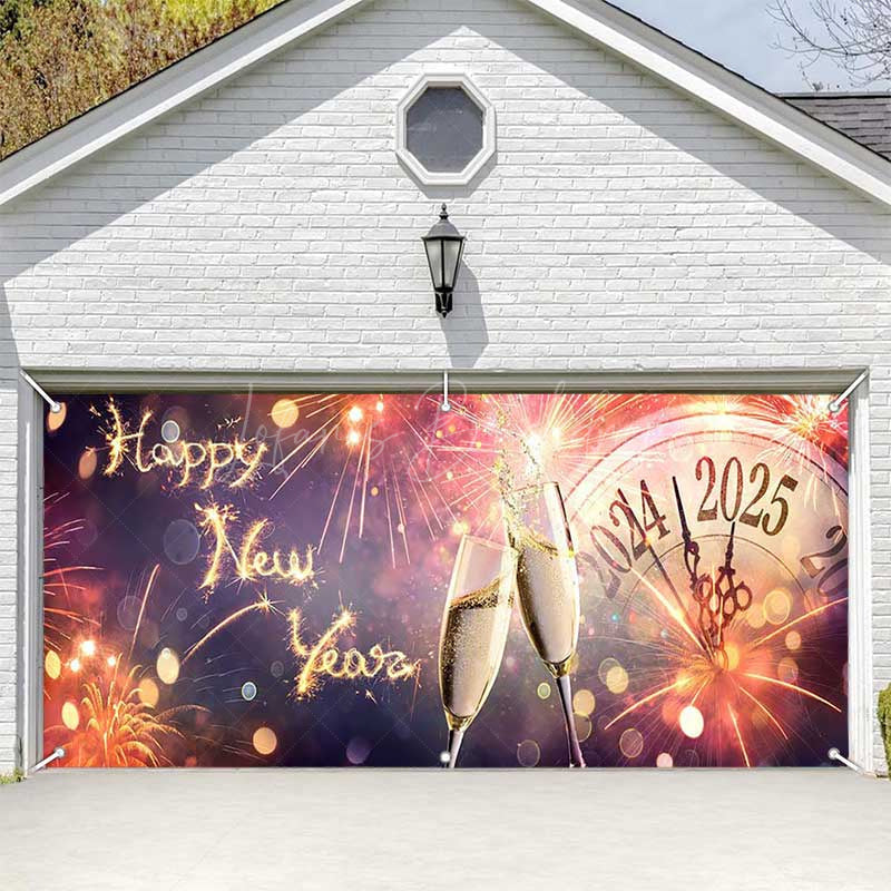 Lofaris Bloom Sparkle Clock 2025 New Year Garage Door Banner