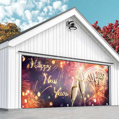 Lofaris Bloom Sparkle Clock 2025 New Year Garage Door Banner