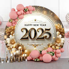 Lofaris Blooming Gold Flower 2025 New Year Round Backdrop