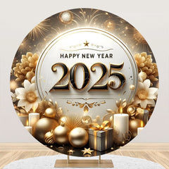 Lofaris Blooming Gold Flower 2025 New Year Round Backdrop