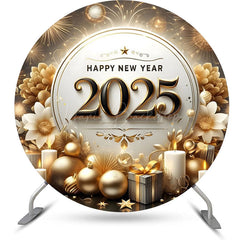 Lofaris Blooming Gold Flower 2025 New Year Round Backdrop