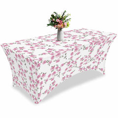 Lofaris Blossom Pink Flower Leaves Spring Stretch Table Cover